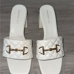 Madden Girl White Quilted Mules with Gold Accents